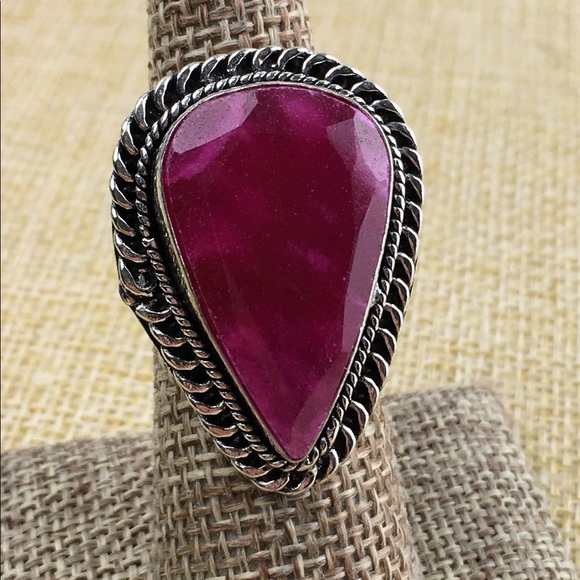 New Cherry Ruby Enhanced Stone Silver Overlay Ring Size 7 - Picture 7 of 7